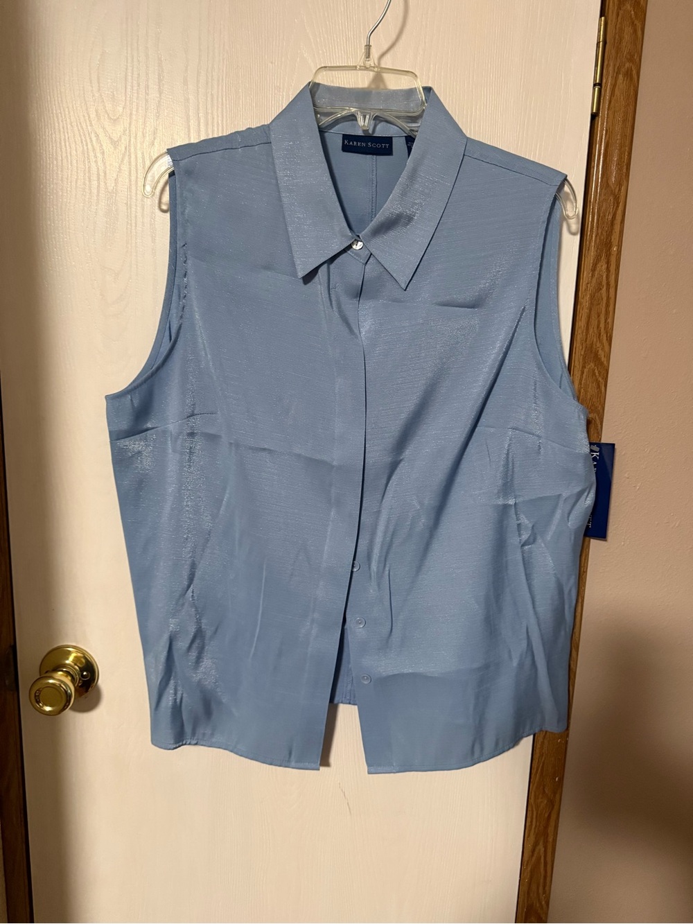 Karen Scott Light Blue Sleeveless Button-Front Blouse